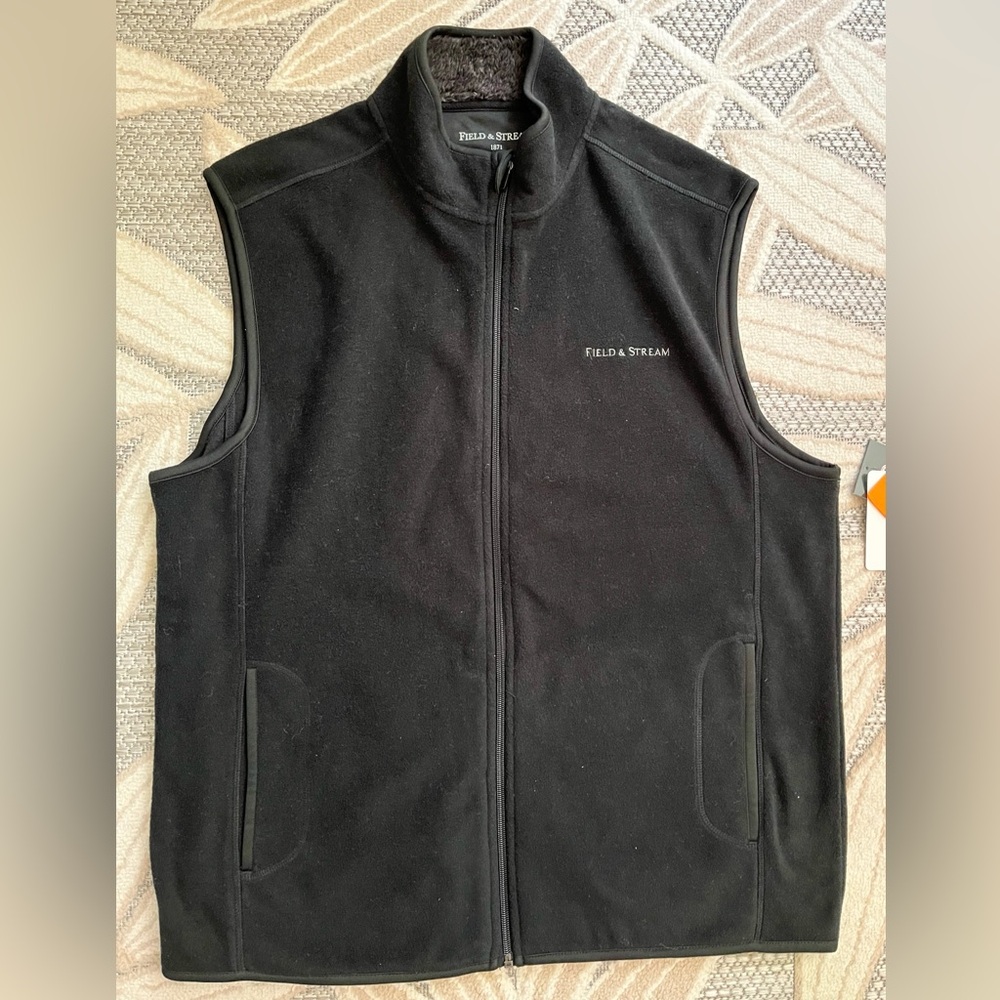 NWT Field & Stream Men Black Fleece Sweater Vest Jacket